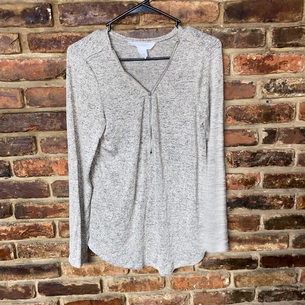Workshop Beige Quarter Zip Long Sleeve Top Women's Size Medium